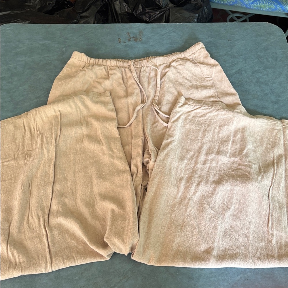Beige linen Drawstring Pants